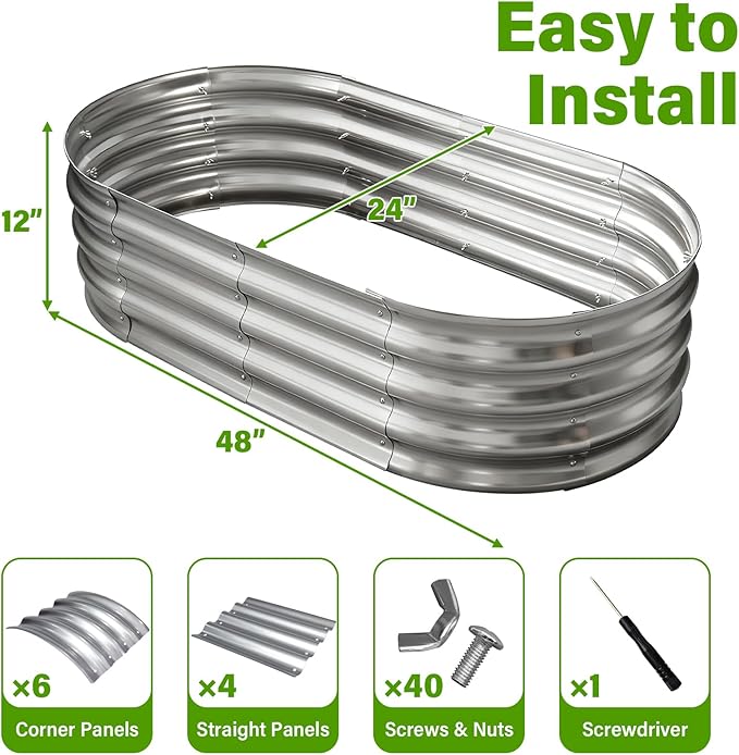 Galvanized Raised Garden Bed for Outdoor: 4x2x1ft Durable Metal Vegetable Plant Container Kit - Oval Planter Box for Gardening Flower Trough