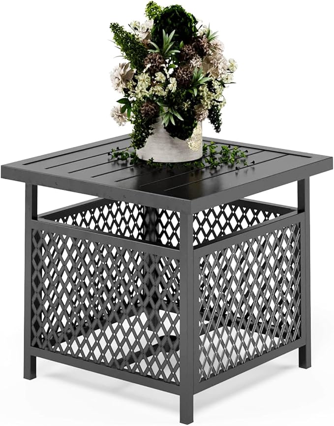 PHI VILLA Outdoor Patio Umbrella Side Table Base Stand with 1.57" Umbrella Hole for Garden,Pool Deck - Black