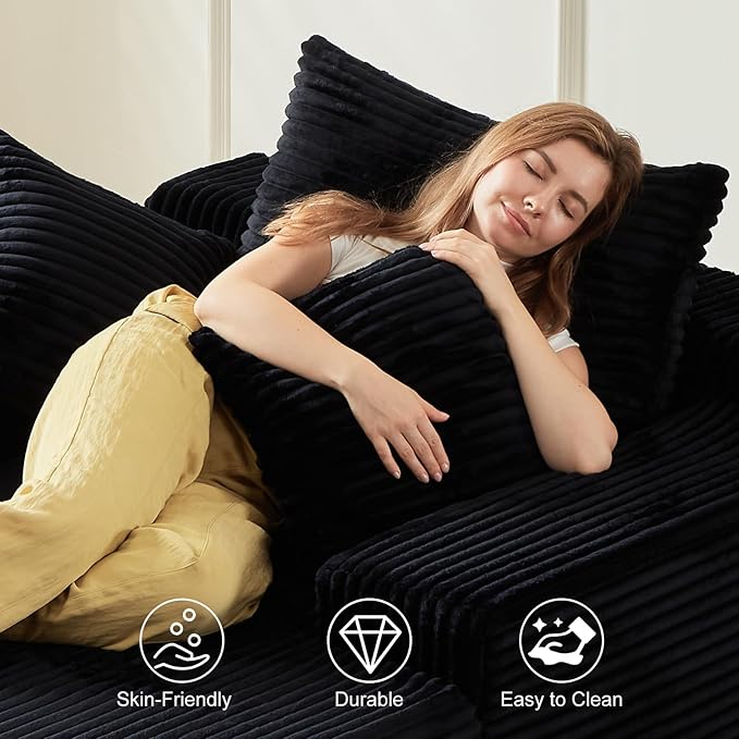 67 Inch Chaise Lounge Chair Indoor, Oversized Upholstered Boneless Sofa Bed, Corduroy Deep Seat Sleeper Couch Reading Chairs, Comfy Cloud Sofas Couches for Living Room, No Assembly Required (Black)
