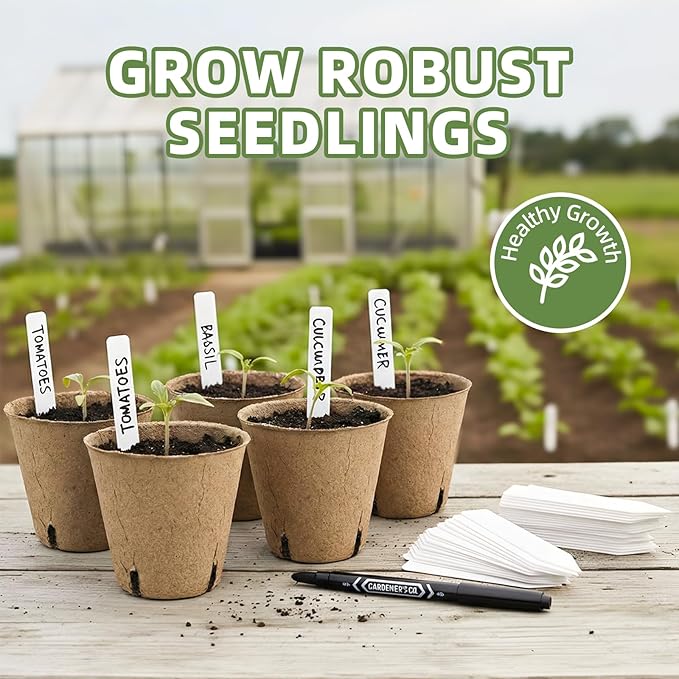 70Pcs Biodegradable 3.15” Peat Pots with 70Pcs Plant Labels, Biodegradable Seed Starter Pots with Drainage Holes, Nursery Pots for Seedlings, Herbs, Vegetables, Flowers, Gardening Kit