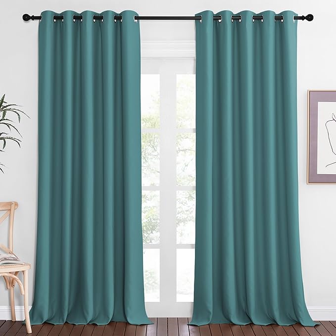 NICETOWN Patio Blackout Curtain Panels - Extra Wide Sliding Door Thermal Insulated Drape, Privacy Room Divider Curtain for Bedroom Office (Sea Teal, 66 x 118 Inch Long)