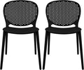 2xhome Set of 2 Patio Dining Chairs | Modern Stackable Outdoor Pool Side Chair | Weather Resistant Plastic for Yard, Porch, Balcony, Kitchen, Black