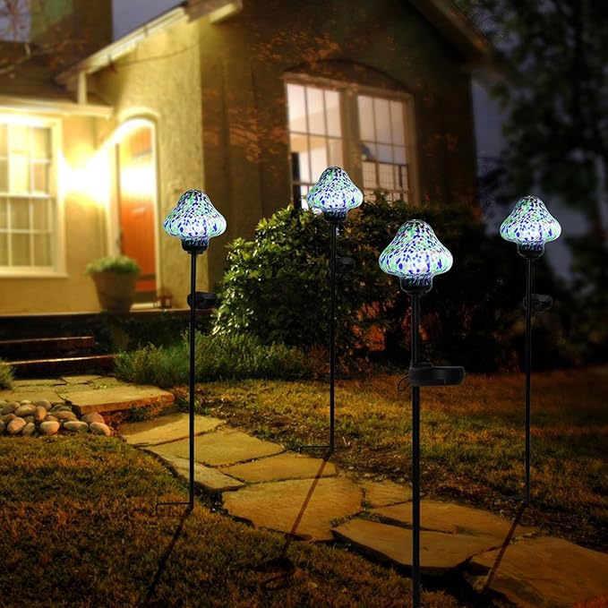 Solar Outdoor Lights Decorative Solar Glass Mushroom Lights Waterproof LED Waterproof Garden Stake Light for Walkway Pathway Lawn Patio Yard Decorations 2 Pack Multi