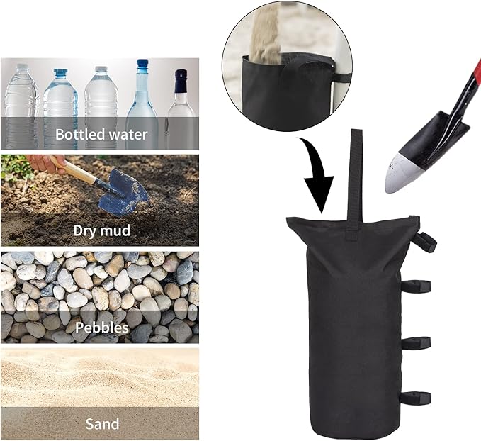 4 Pack Sand Bags for Canopy, Pop up Canopy Tent Weights SandBags for Outdoor Use - Black Without Sand