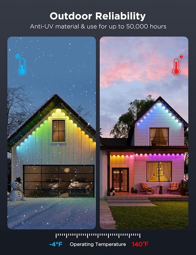 Govee Permanent Outdoor Lights Pro, 100ft with 60 RGBIC LED Lights for Daily and Accent Lighting, 75 Scene Modes for Outdoor Decor, IP67 Waterproof, Works with Alexa, Google Assistant, Matter, Black