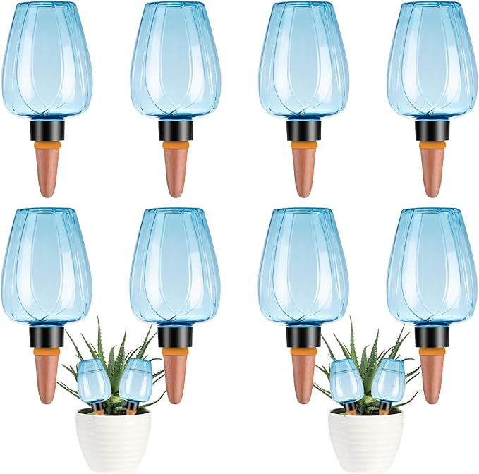 8 Pcs Plant Watering Globes Self Watering Planter Insert Plants Top Fill Water Device Plastic Water Bulbs Slow Release Terracotta for Plants, Blue