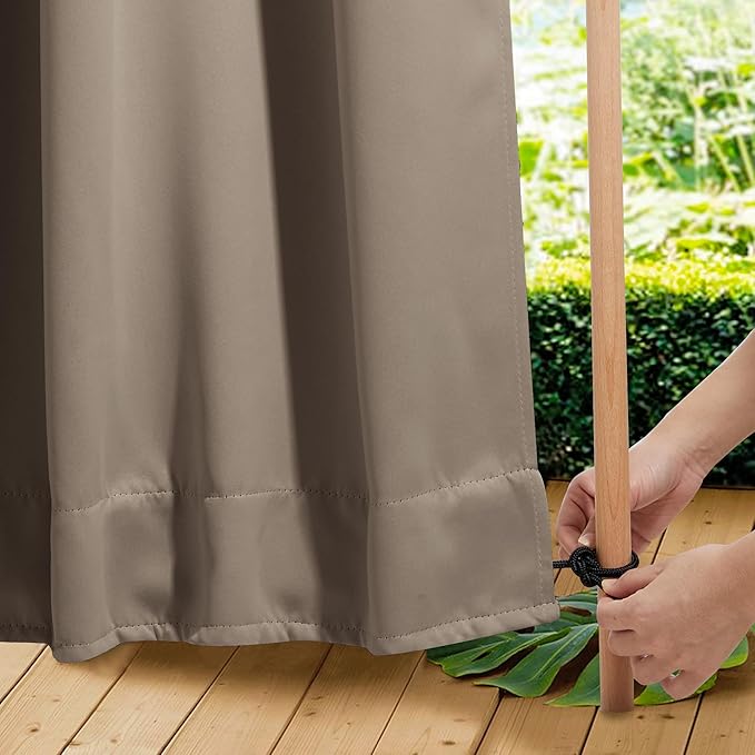 NICETOWN 2 Panels Outdoor Curtains Waterproof Fixed Grommet/Back Tab on Top & Bottom, Thermal Insulated Windproorf Sun Blocking Outdoor Drapes with Rope for Patio/Gazebo, W52 x L84, Soft Brown