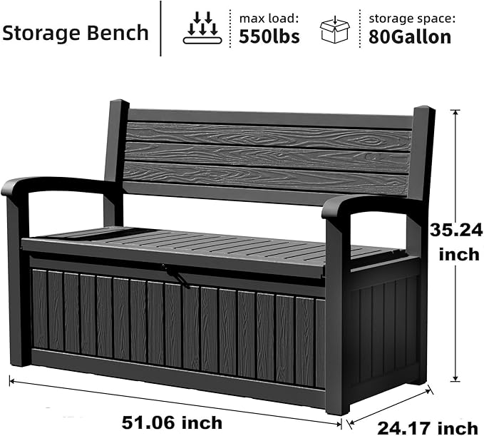 DRATO 75 Gallon Storage Bench Deck Box Outdoor Indoor,Lockable Durable All-Weather Seating with Hidden Storage,Deck Storage for Garden, Pool, Patio