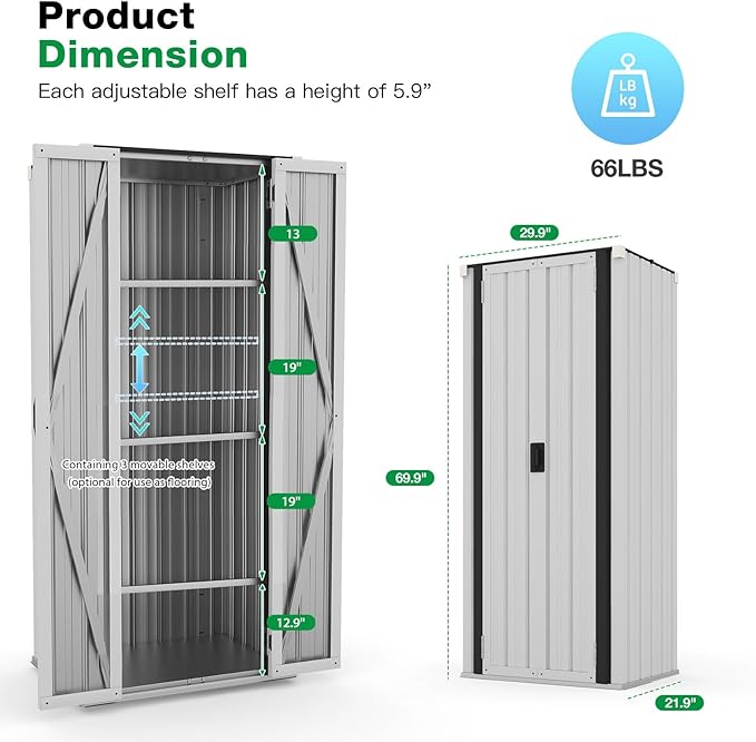 AECOJOY Outdoor Storage Cabinet Waterproof with Adjustable Shelves, Vertical Tall Outdoor Cabinet Weatherproof, Garden Sheds & Outdoor Storage Clearance Cabinet Storage for Outside in White