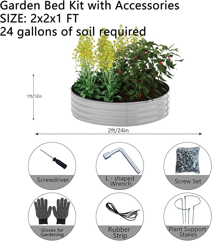 Galvanized Metal Planter Raised Garden Bed Kit for Gardening Outdoor Garden Box Raised Flower Bed 2PC Gray 2X2X1FT