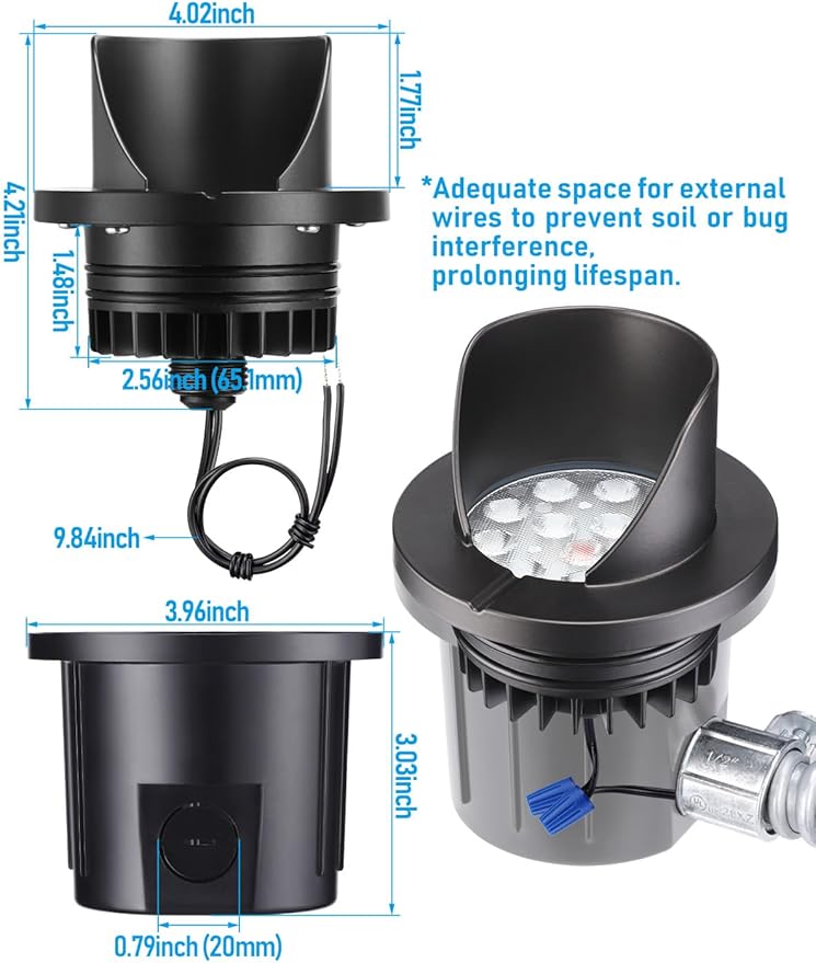 LEONLITE Dia. 4 Inch Well Lights Landscape LED In Ground, Shielded Top, 3000K Warm White, 12-24V AC/DC CRI90 Low Voltage Garden Landscaping, Black Aluminum Housing, Pack of 6