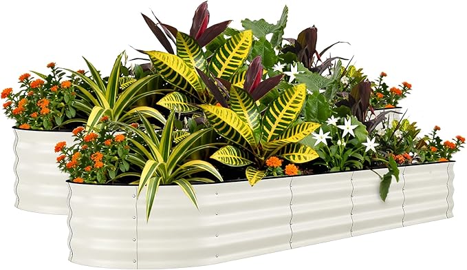 Garvee 2 Pack Galvanized Raised Garden Beds - 8x2x1.5ft Planter Box for Vegetables, Flowers, Rust-Resistant Garden Box, Easy Assembly Raised Beds, Durable Planters for Outdoor Plants, Beige