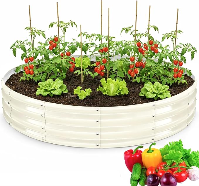 Round Galvanized Raised Garden Bed, 6x6FT, 12" Depth for Outdoor Gardening, Heavy Duty Metal Planter Box for Vegetables, Flowers & Herbs, Rust-Resistant, Easy DIY Assembly