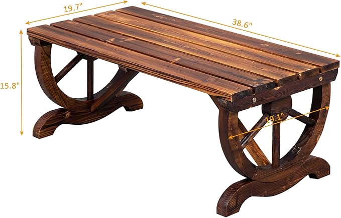 VINGLI Rustic Wooden Wheel Bench Outdoor Bench, Patio Bench Wagon Slatted Seat, Garden Benches for Outdoors 350lbs High Capacity, Weather Resistance (Rustic, 38in)