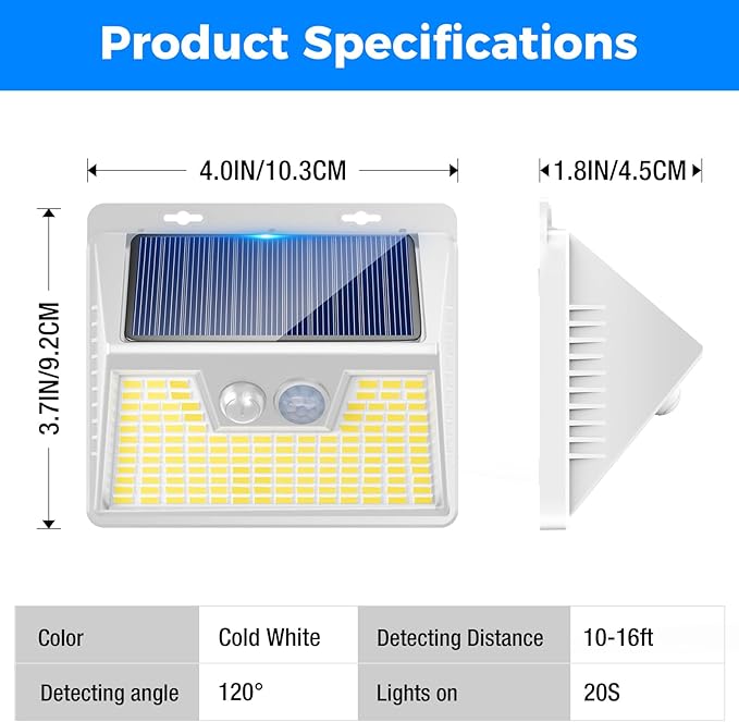 Peasur Solar Lights Outdoor Motion Sensor Waterproof, 4Pack 140LED White Solar Powered Fence Lights, 3 Modes Security Wall Lights for Garden Yard Outside Warm