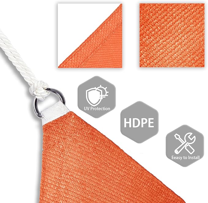 Patio Paradise 20' x 20' x 20' Sun Shade Sail Triangle Canopy Shade Cloth Fabric Sunlight Block Patio Pergola Cover HDPE Deck Awning for Outdoor Backyard Roof Shading, Orange