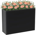 Metal Large Planter Box 30" L x 12" W x 24" H, Heavy Duty Tall Rectangle Outdoor Planter Box with Removable Insert Shelves for Porch, Garden, Patio, Yard (Black)