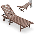 SERWALL Patio Chaise Lounge, HDPE Outdoor Lounge Chair with Cup Holder, 5 Positions Adjustable Poly Lounger with Rolling Wheels for Poolside, Deck, Sunbathing, Brown