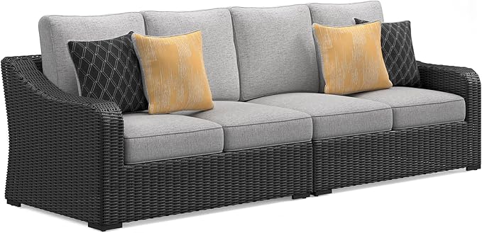 Signature Design by Ashley Beachcroft Casual Nuvella Weather Resistant Fabric 2-Piece Outdoor/Indoor Loveseat with Cushion and 4 Toss Pillows, Black & Light Gray