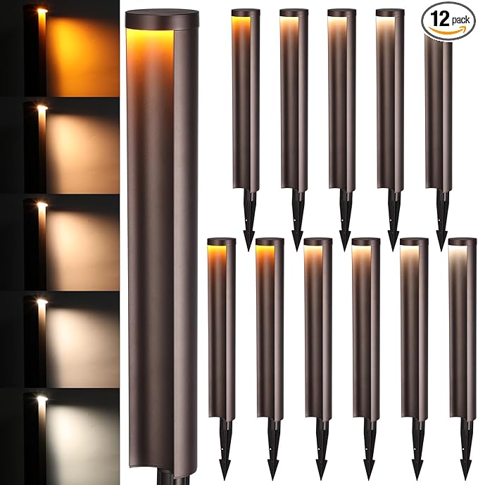 LEONLITE 12-Pack 5CCT Low Voltage Pathway Lights, 5W 12-24V Wired LED Landscape Lighting for Yard Sidewalk, IP65 Waterproof Path Light, Die-Casted Aluminum, 1800K/2700K/3000K/4000K/5000K, ETL