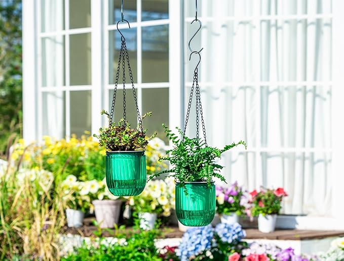 Josteve 4.5 Inch 2 Pcs Self Watering Hanging Planter Indoor Plant Pots Drainage Holes, Outdoor Small Hanging Planters Flower Pot Basket, Visible Water Level, Plant Hanger Home Decor, Gardening