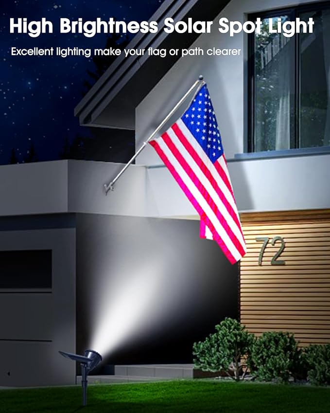 DBF Solar Spot Lights Outdoor Waterproof IP65, Cool White, 600LM High Bright, 2 Brightness Modes, 18 LED, Auto On/Off, Angel Adjustable for Flag Pole Garden Yard Patio Driveway Tree, 2 Pack