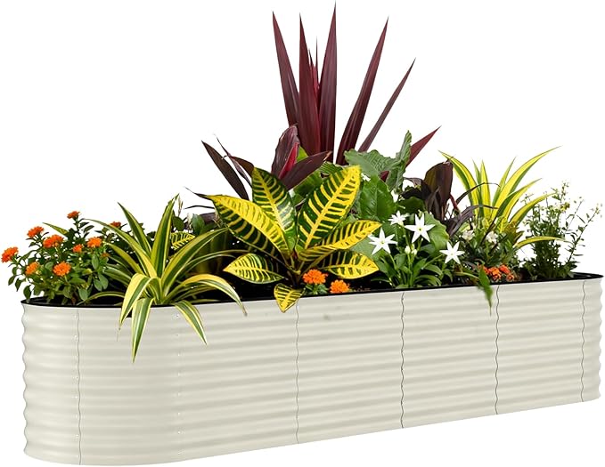 Garvee Galvanized Raised Garden Bed Outdoor, 8x2x2 ft Metal Planter Box for Flowers Vegetables, Rust-Resistant Raised Garden Beds for Gardening, Easy Assembly Outdoor Garden Box & Planters, Beige