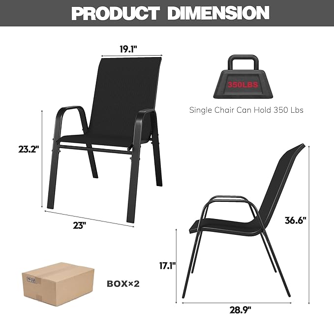 Patio Chairs Set of 8, Stackable Outdoor Dining Chairs for All Weather Textilene Fabric & Metal Frame, Outdoor Chairs Set for Backyard Deck Garden