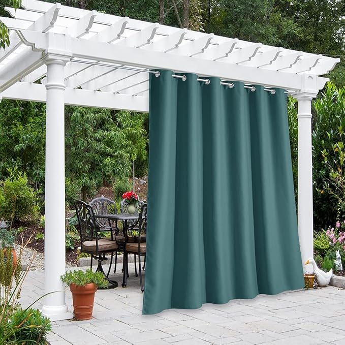 NICETOWN Waterproof Outdoor Patio Curtain W84 x L84, Rustproof Grommet Blackout Weighted Outdoor Window Treatment Thermal Insulated Sunlight Block Drape for Sun Room/Porch, Teal, 1 Piece