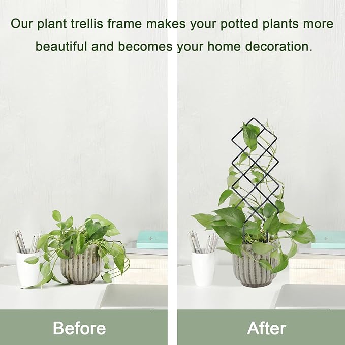 Metal Trellis for Climbing Plants Indoor, 16.36 inch Small Trellis for Potted Plants Geometric Shape Lattice for Ivy Vines Hoya Houseplants Flower 2 Pack