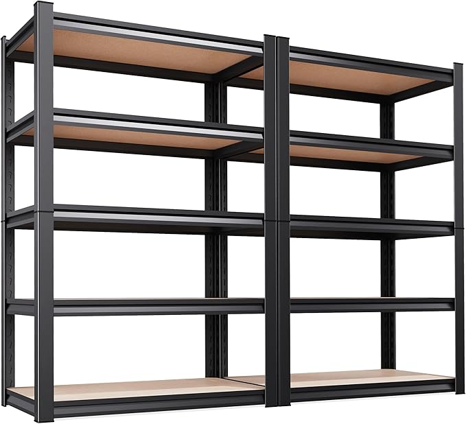 Set of 2 Garage Shelving Heavy Duty Storage Shelves, Metal Adjustable Shelving Unit, Utility Garage Organizer Shelf for Basement, Pantry, Kitchen, Warehouse, 13.8''Dx31.5''Wx71.2''H, Black