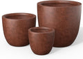 Kante 18",14",10" Dia Concrete Round Planters (Set of 3), Outdoor Indoor Large Planter Pots with Drainage Hole and Rubber Plug for Home Patio Garden, Rusty