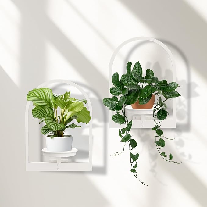 Wall Planters for Indoor Plants Window Plant Shelves Set of 2, White Wall Plant Holder - Premium Metal Hanging Plant Holder for Indoor Outdoor Decor
