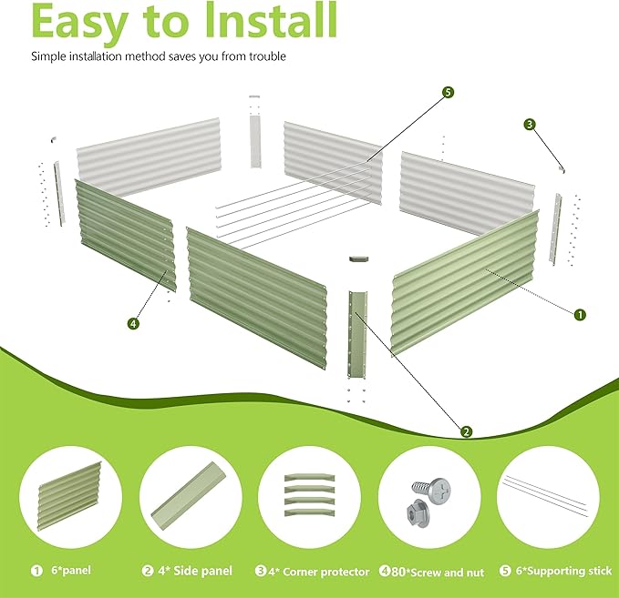 8x4x2FT Galvanized Raised Garden Bed,Galvanized Planter Boxes Outdoor, Large Metal Raised Garden Beds for Vegetables-Green