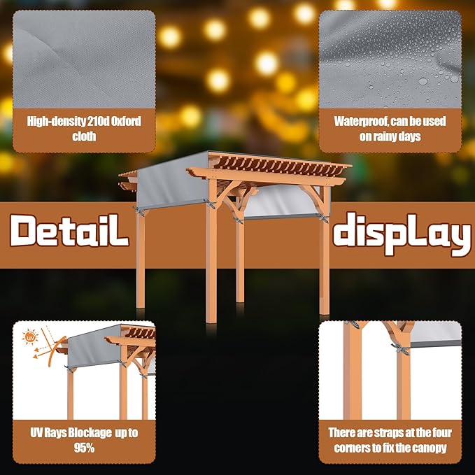 Universal Pergola Replacement Canopy Outdoor Canopy Shade Cover Waterproof Shade Top Cover for Outdoor Patio Porch Backyard(10 x 10 ft,Gray)