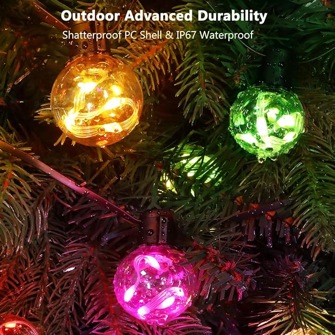 Outdoor String Lights, 25ft 20 Bulbs LED Color Changing Hanging Lights Dimmable with 220+ Scene Modes,App Control, Globe Bulb Waterproof for Outdoor Indoor Patio Backyard Balcony Garden Decor