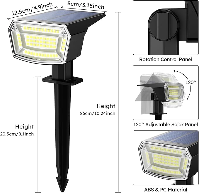 TECKNET Spot Lights Outdoor with 59 LED, 4 Pack Solar Lights Outdoor Waterproof IP65, Auto On/Off Solar Spot Lights, 3 Lighting Modes Solar Powered Garden, 2-in-1 Solars Landscape Light (Cool White)