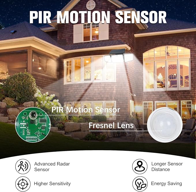 2500LM Solar Lights Outdoor with Motion Sensor,3 Head 270° Wide Angle Street Area Lights,IP65 Waterproof Security Lighting with 3 Modes(Remote,1 Pcs)