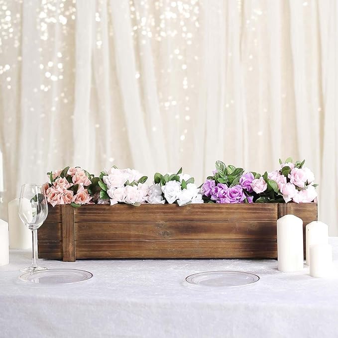 Efavormart 30"x6" Smoked Brown Wood Planter Box with Plastic Liner, DIY Rustic Rectangle Wooden Box for Succulents, Wedding Table Centerpieces and Farmhouse Decorations
