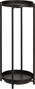 Amazon Basics Two-Tier Indoor Outdoor Metal Round Plant Stand for Multiple Plants, Rustproof Flower Holder with Plant Shelf, Black
