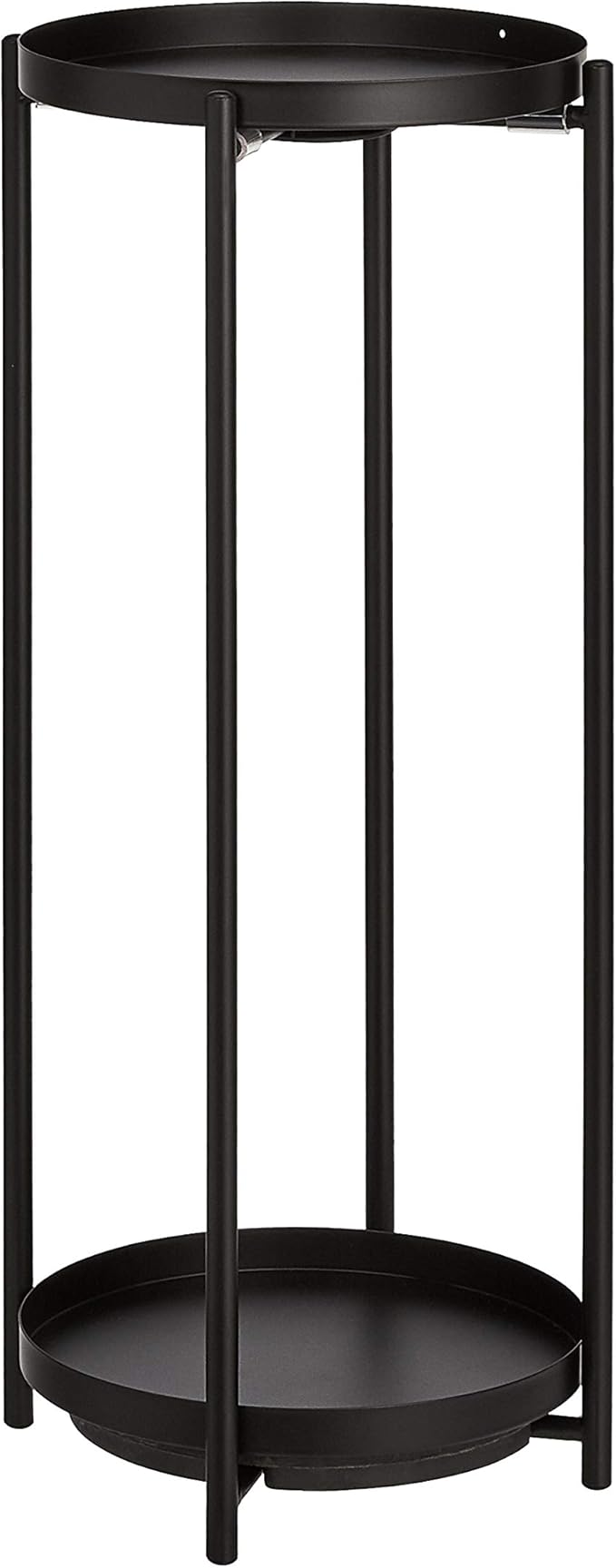 Amazon Basics Two-Tier Indoor Outdoor Metal Round Plant Stand for Multiple Plants, Rustproof Flower Holder with Plant Shelf, Black