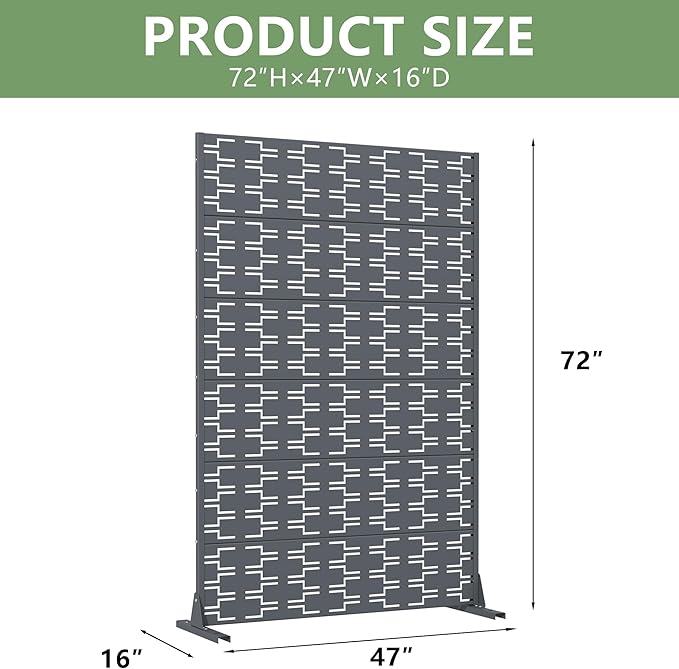 Casaphoria Metal Privacy Screen Outdoor, 72" H x 47" W Freestanding Decorative Privacy Screen for Patio Deck Balcony Garden with Stable Base, Drakgrey-Brick