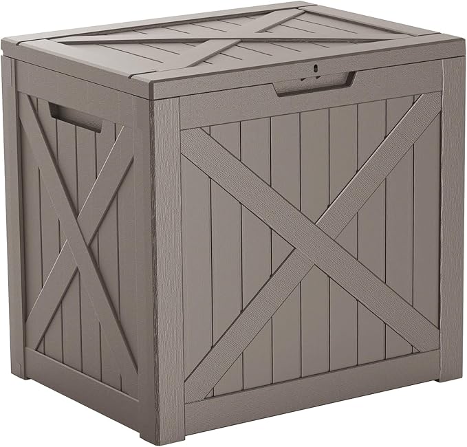 38 Gallon Outdoor Deck Box, Lockable Waterproof Outdoor Storage Boxes For Garden Tools,Indoor Cushions,Accessories Outside Storage Resin Weatherproof Container(Grey)