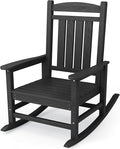 KINGYES HDPE Outdoor Rocking Chair, Widened Seat Patio Rocking Chair, Oversized All Weather Patio Rocker, Black
