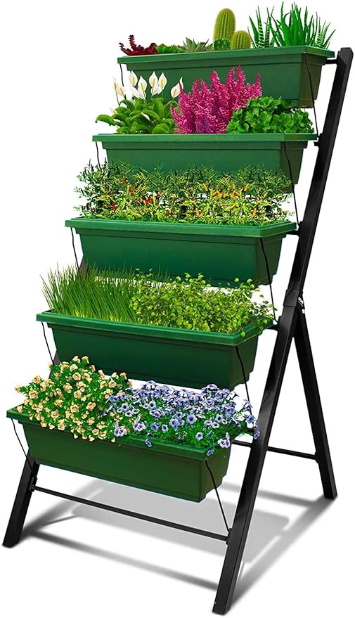 Outland Living 4Ft Vertical Raised Garden Bed - 5 Tier Food Safe Planter Box for Outdoor and Indoor Gardening Perfect to Grow Your Herb Vegetables Flowers on Your Patio Balcony Greenhouse Garden