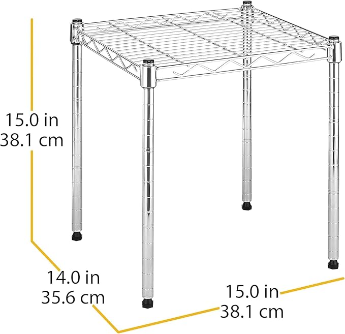 Xcity Storage Shelves, 1 Tier Heavy Duty Metal Shelving Unit, 350 LBS Capacity Adjustable Steel Wire Shelf Organizer for Pantry, Kitchen, Garage, 14" D x 14" W x 15" H, Chrome