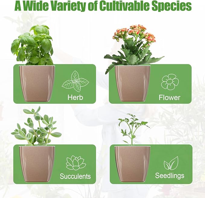 4 Pack Self Watering Pots 4-inch Decorative Flower Planters for Indoor Plants Modern Square planters for Small Plants Window Sill Planters for Succulents, African Violets, Herbs(Sliver Gold)