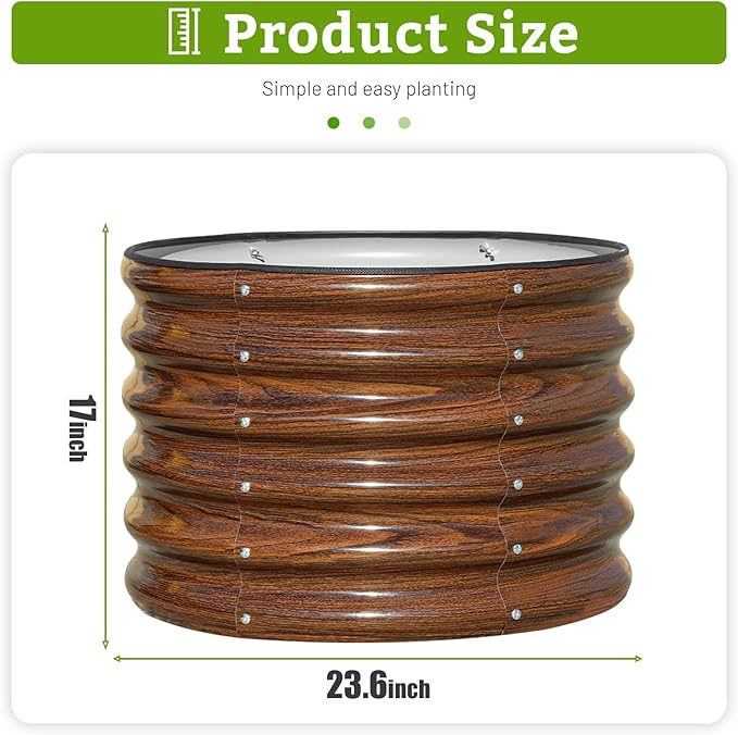 SnugNiture Raised Garden Bed, 4 PCS 2×2×1.5ft Round Galvanized Outdoor Planter Box, 17" Tall Deep Metal Garden Bed Kit for Planting Vegetables, Fruits, Flowers, Brown