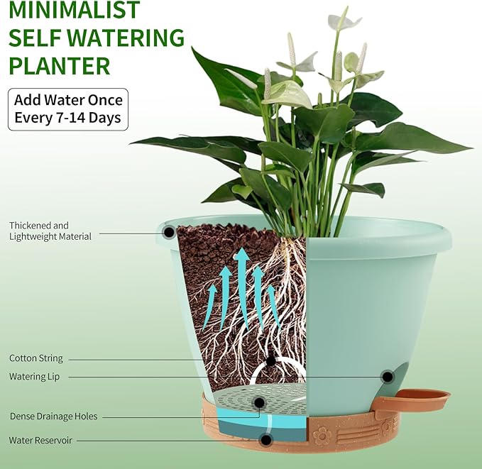 Plant Pots, Flower Pots for Indoor/Outdoor Plants, Self Watering Plastic Planters Pots with Drainage Holes, Saucer & Reservoir, Decorative Nursery Planting Pots(10 Inch Set of 4)