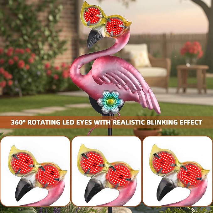 Solar Flamingo Yard Stakes 39.7" with Red Moving Eyeballs, Flamingo Solar Lights Outdoor for Pathway Patio Lawn Ornaments Garden Stakes